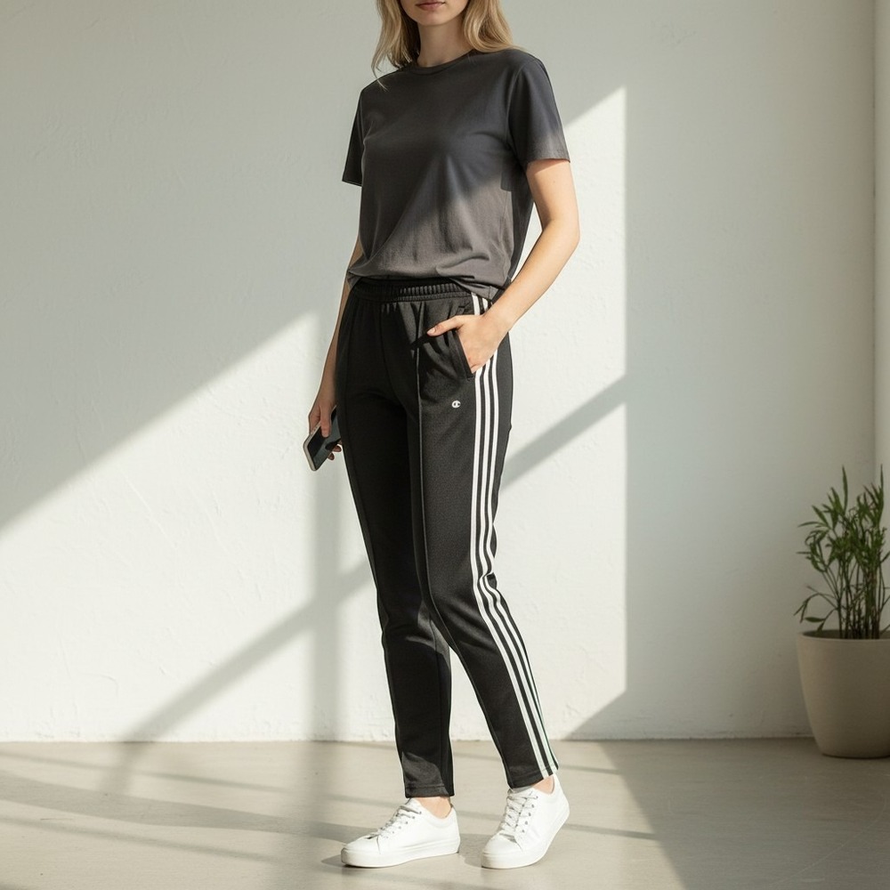 PINK Victoria's Secret Black Striped Track Pants Womens Small Straight Leg